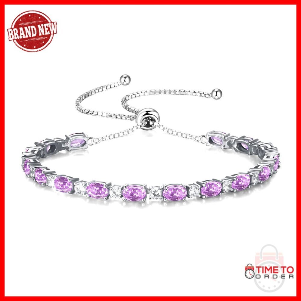 Sterling Silver Plated Adjustable Birthstone Bracelet Elegant Minimal Jewelry